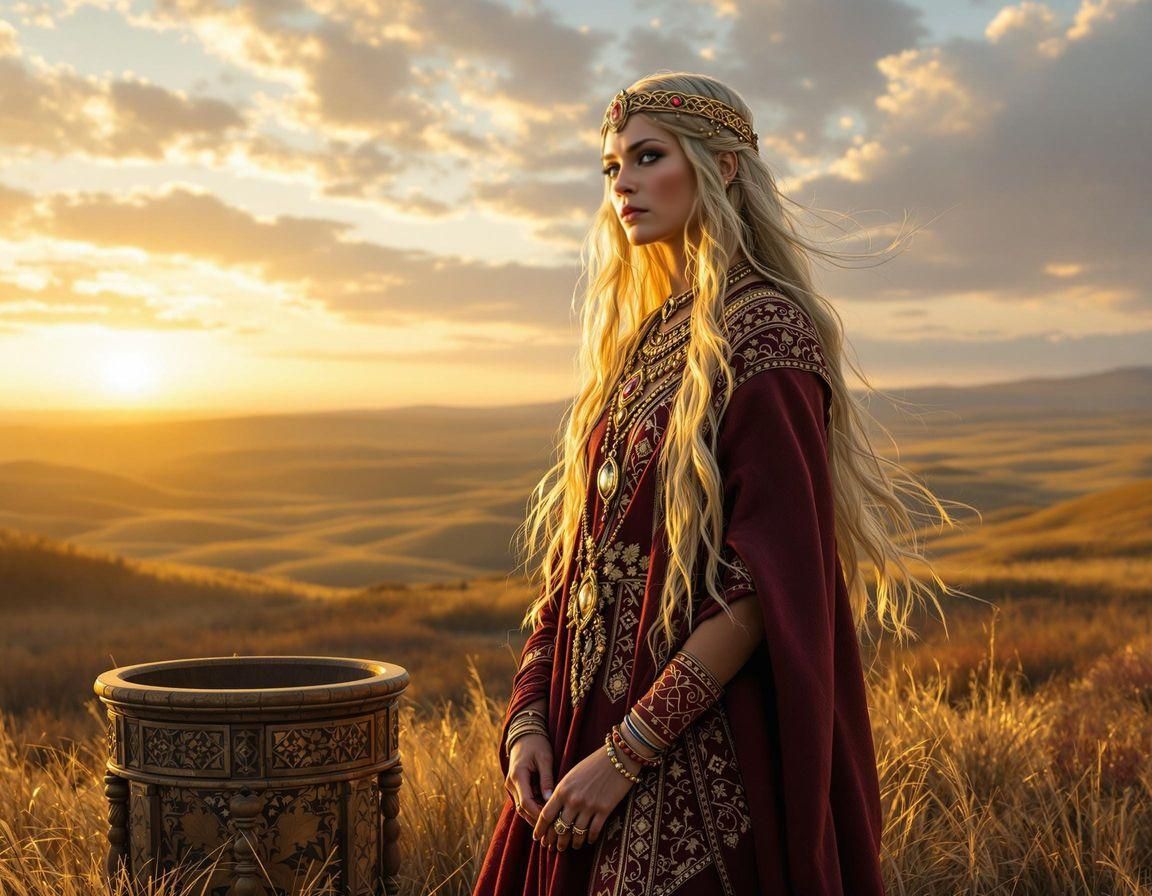 Ancient Sarmatian Priestess in Traditional Steppes Attire