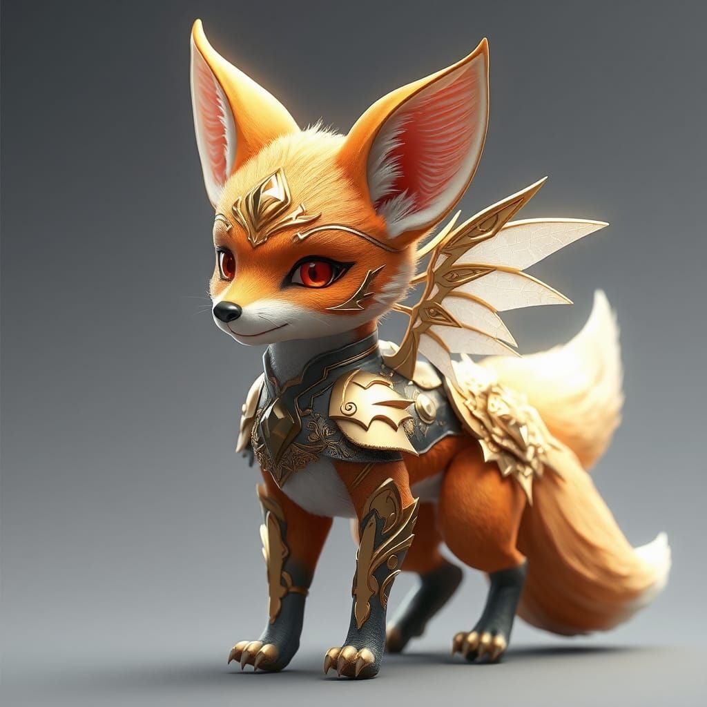Winged Fox in Gold Armor: Anime Style