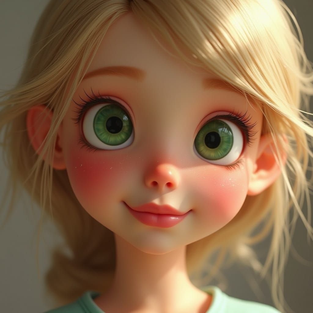 Pixar-Inspired Fantasy Portrait with Golden Skin and Ash Blo...