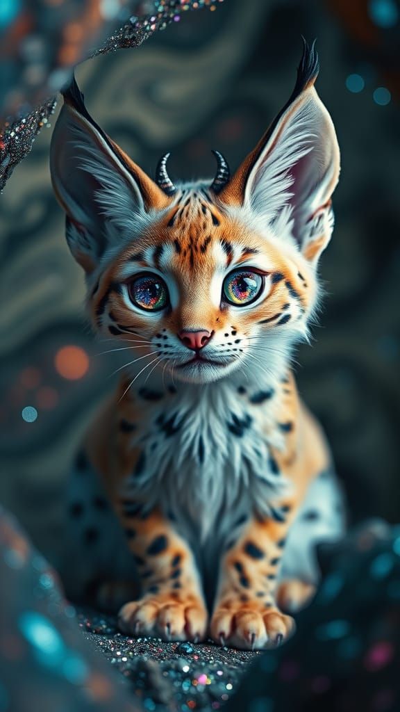 Pastel Lynx Kitten in Glittering Cave