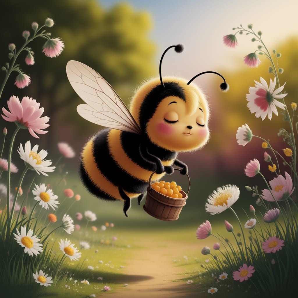 Sleepy Bee in Lush Wildflower Meadow