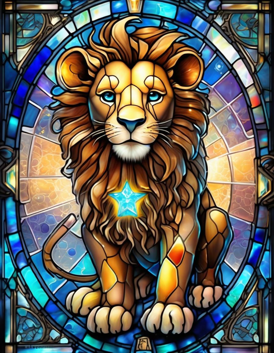 Leo Zodiac Sign in Stained Glass Style