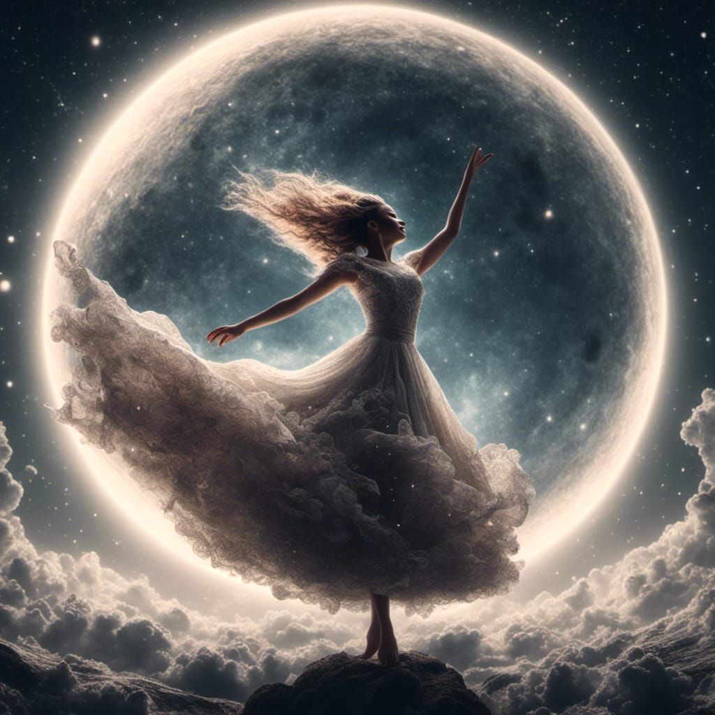 Woman Dancing on the Moon in HDR