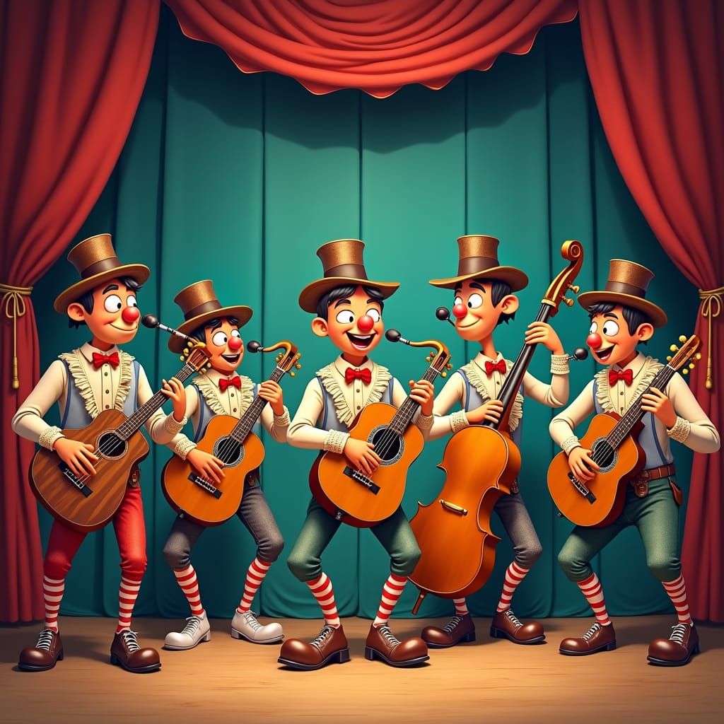 Comical Circus Band Performance on Colorful Stage