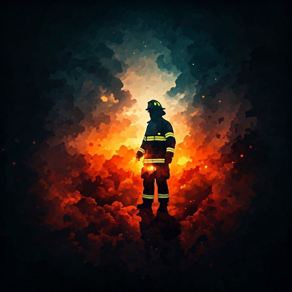 Silhouette Firefighter Double Exposure Dreamscape
