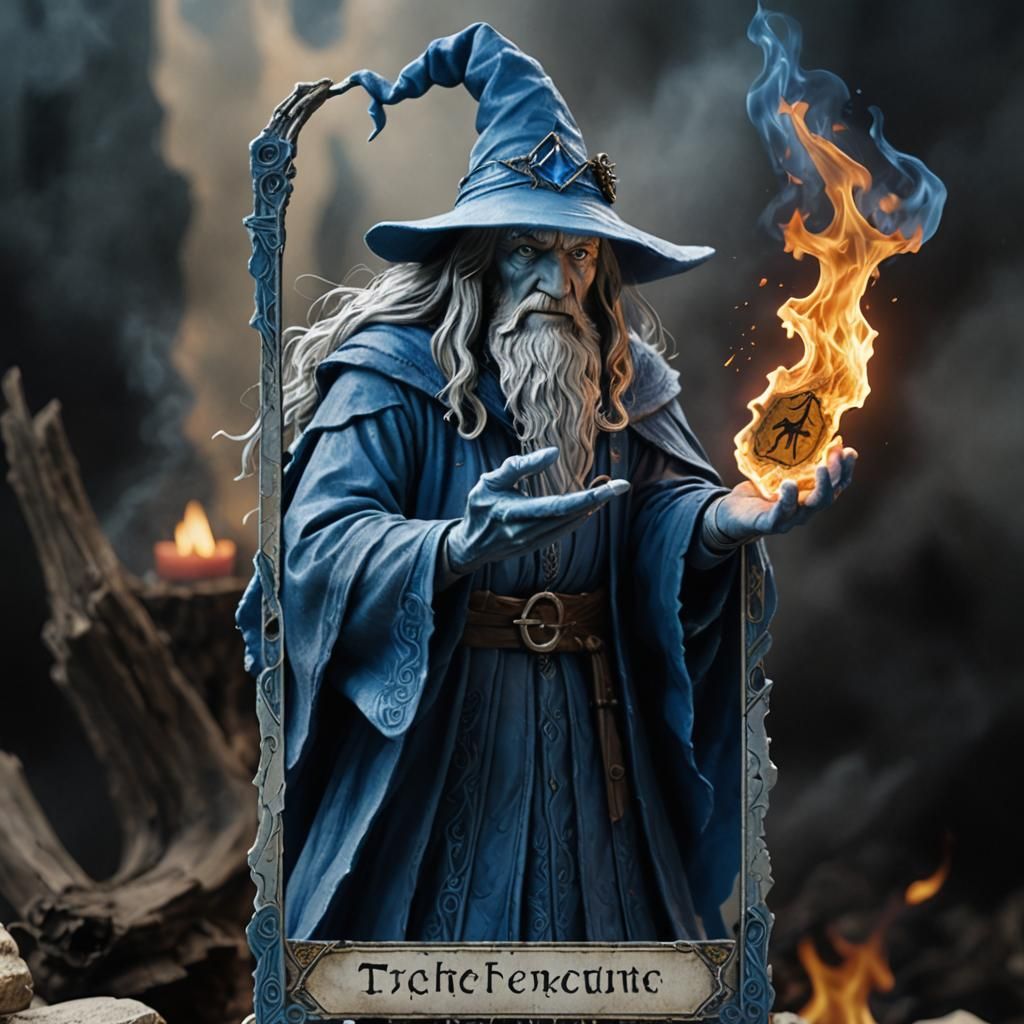 Fantasy Tarot Cards ( Gandalf plays with burnig Tarot cards)