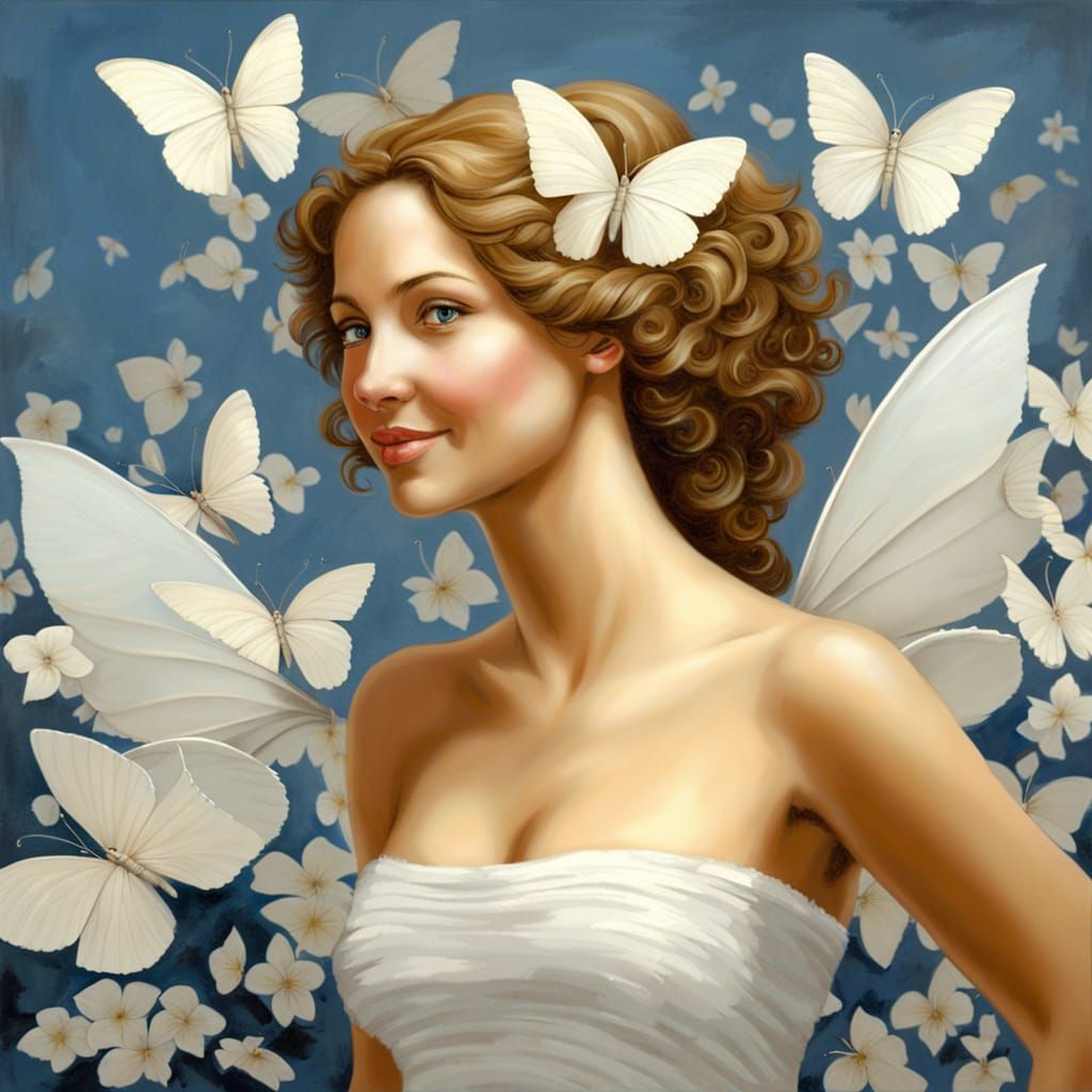 Woman with Butterfly Wings in Romanticism Style