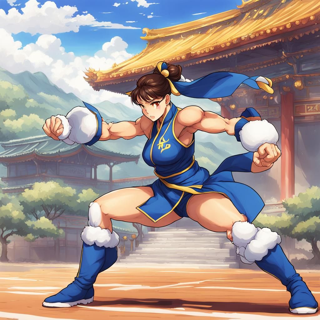 Buff Chun Li in Anime Key Visual Style