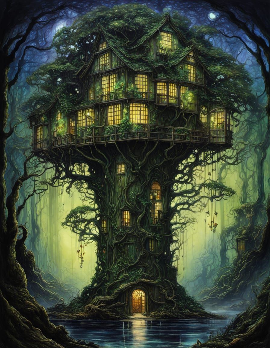 Cyberpunk Tavern Scene with Glowing Mythical Dryad