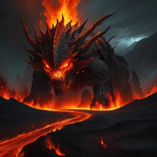 Fire Elemental in Hellish Landscape: Digital Matte Painting