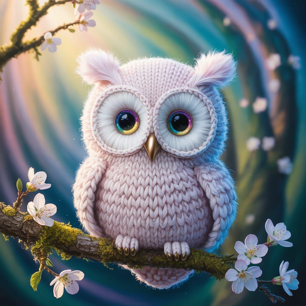 Cute Knitted Baby Owl Portrait Painting