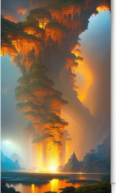 Mystical Forest Cave Entrance Digital Painting