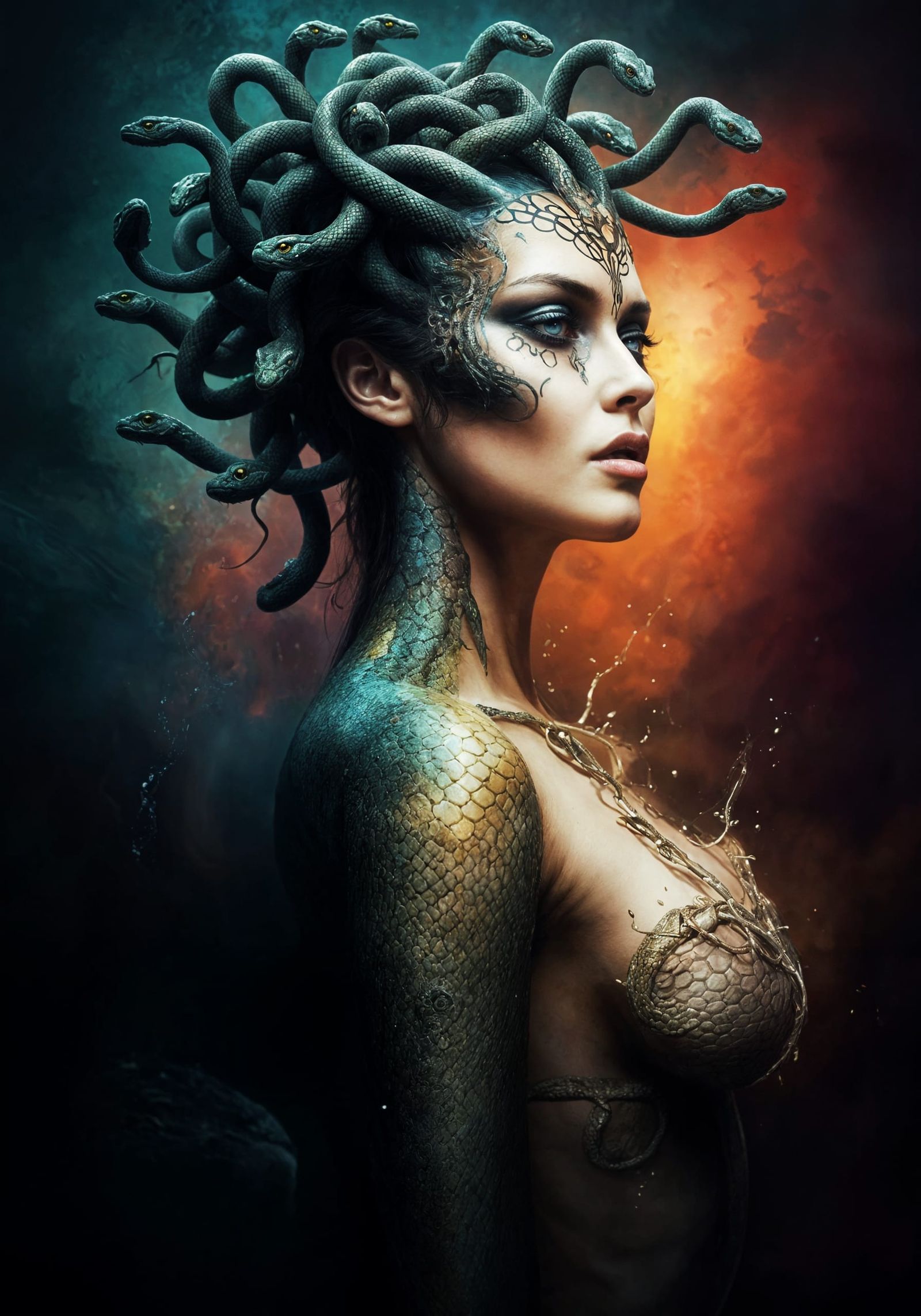 Hyperrealistic Medusa Portrait in Splendid Colors