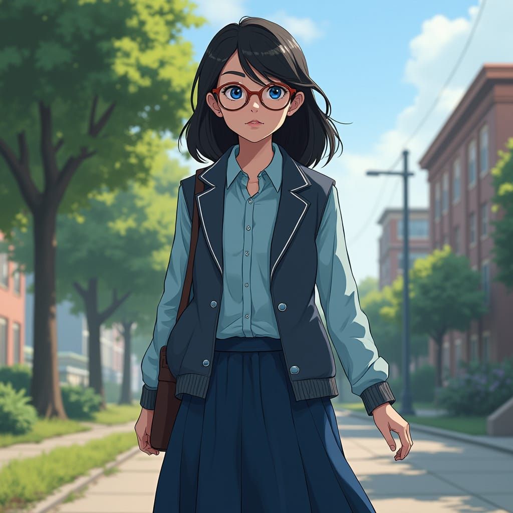 Hyperrealistic Portrait of Yvette Rosenburg Walking Home