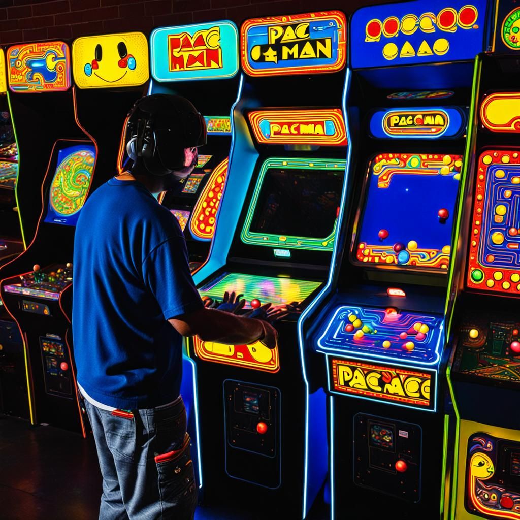 Groovy Turtle Person Plays Pac-Man at Arcade