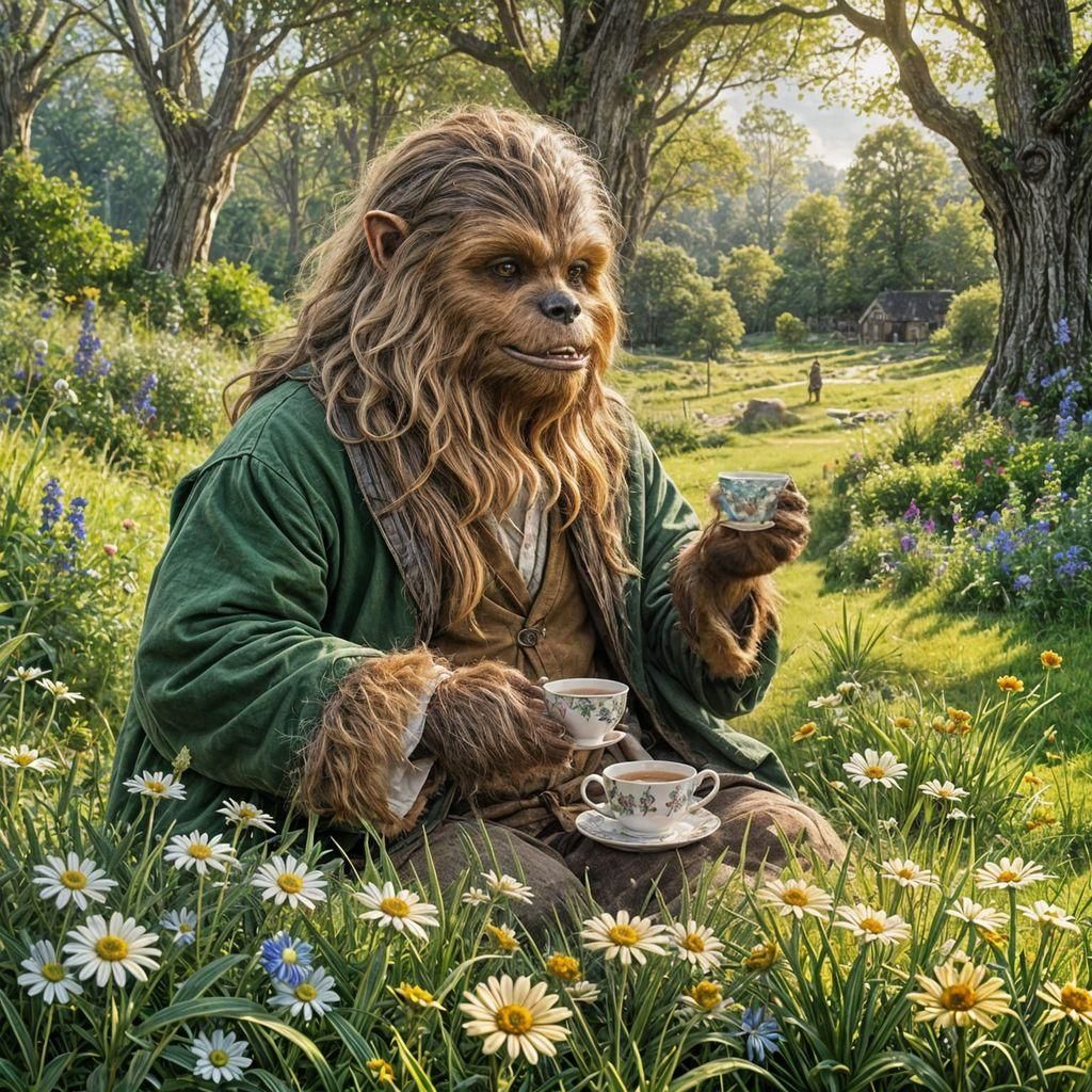 Hobbit and Chewbacca Tea Party in the Shire