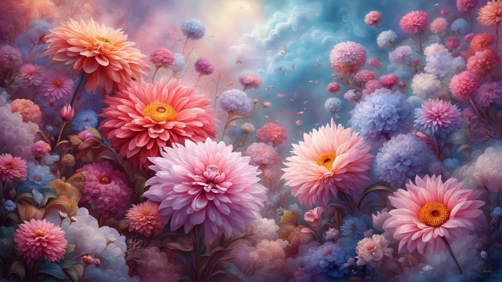 Surreal Rainbow Flowers in Cubist Digital Art