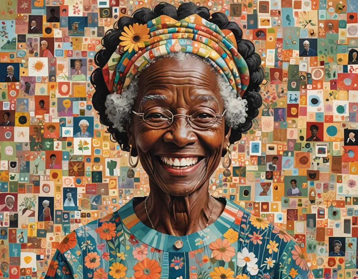 Glitch Art Portrait of Smiling Senior Lady