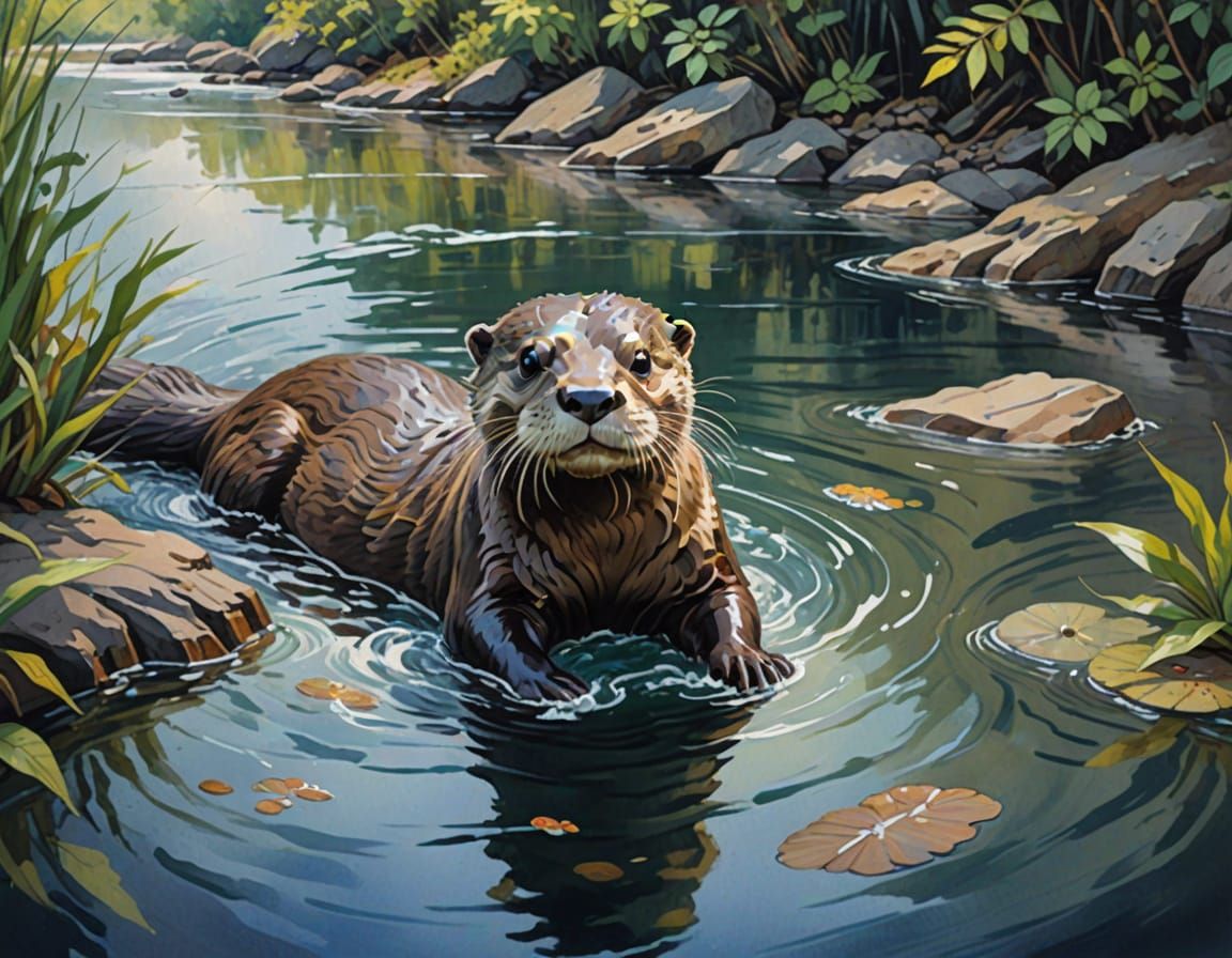 Vibrant Otter in Riverine Majesty