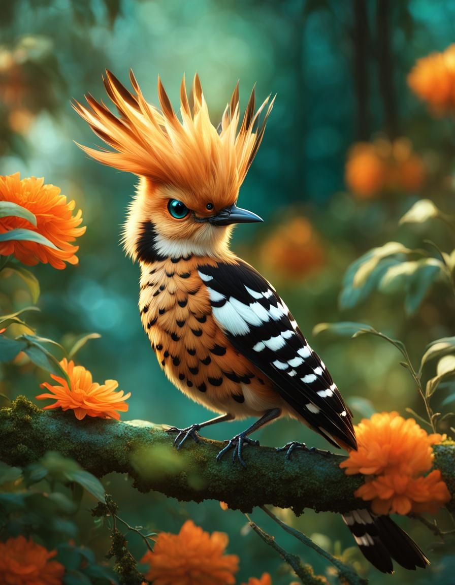 Chibi Hoopoe Bird in Garden, 3D Rendered