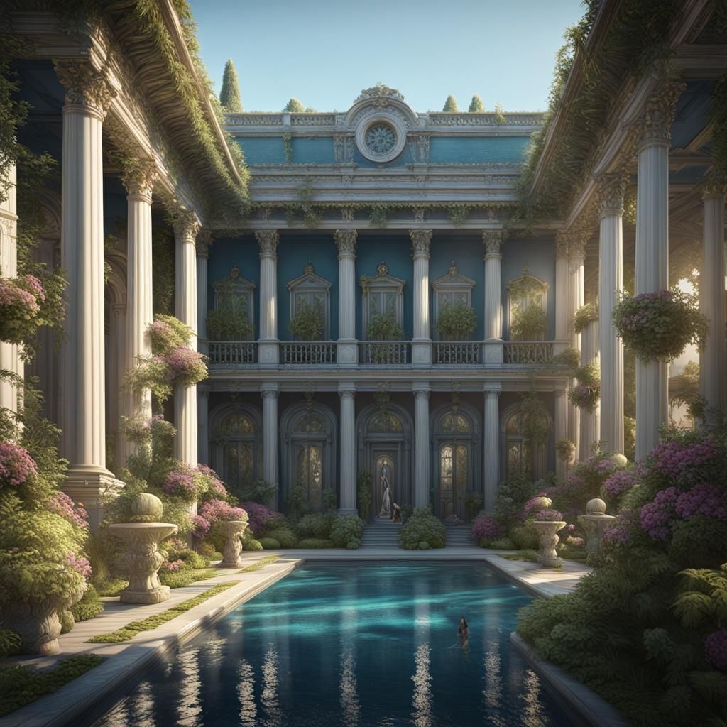 Neoclassical Palace and Gardens in Detailed Matte Painting