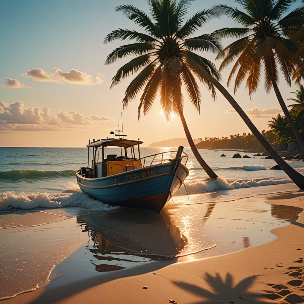 Seaside Boat in Vibrant Oil Painting Style