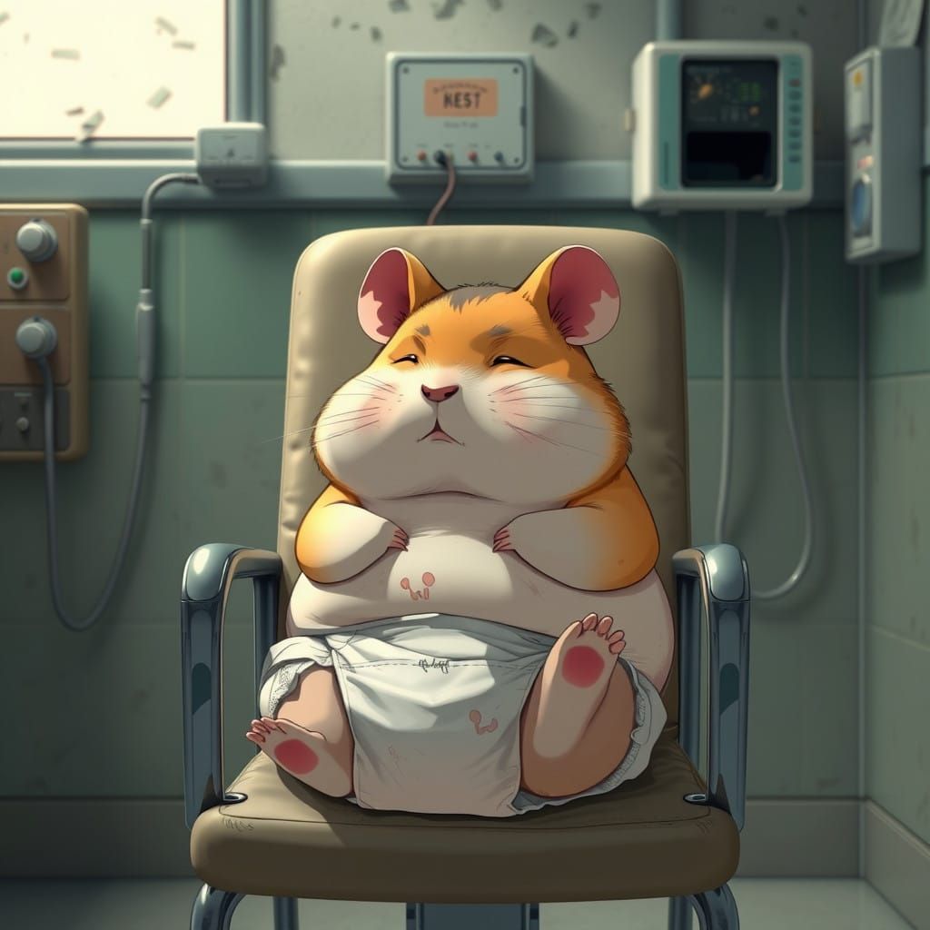 Chubby Hamster Lost in Hospital Thoughts