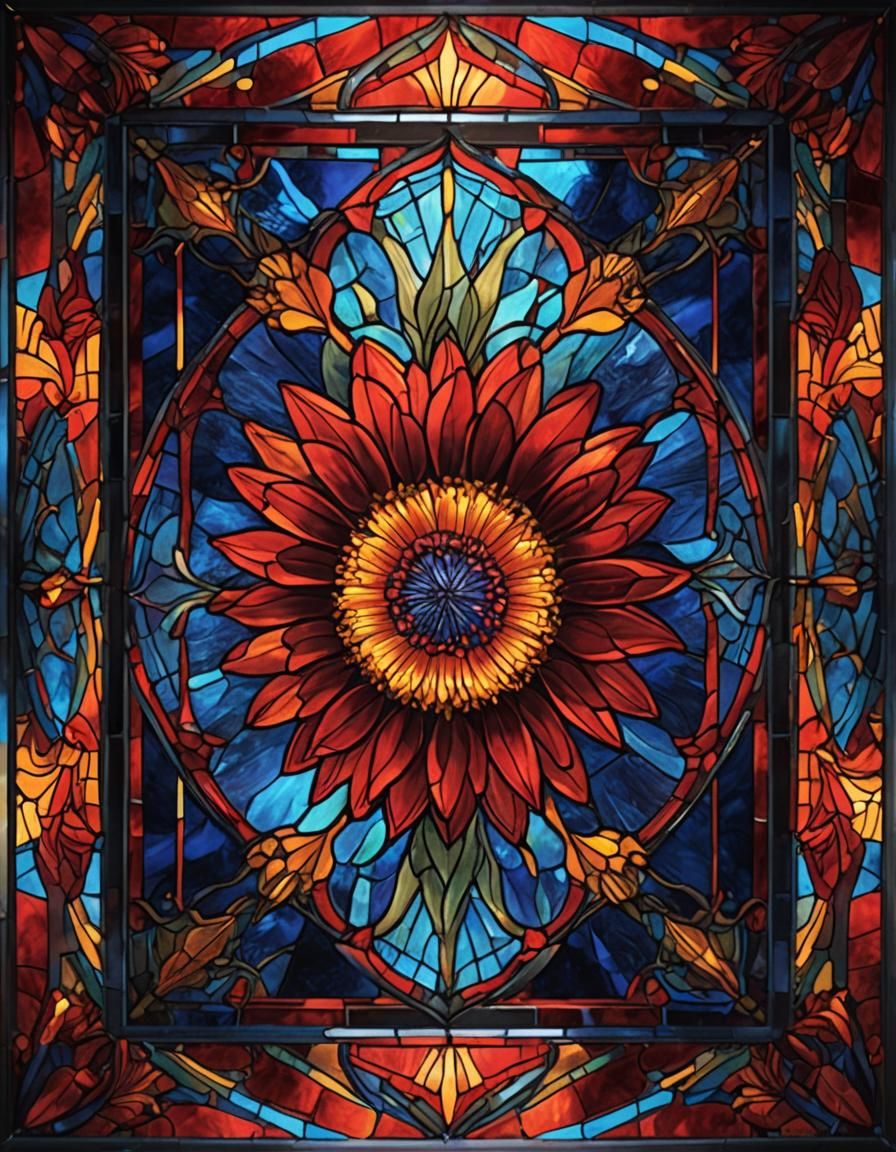 Vibrant Stained Glass Flower in Fantasy Style