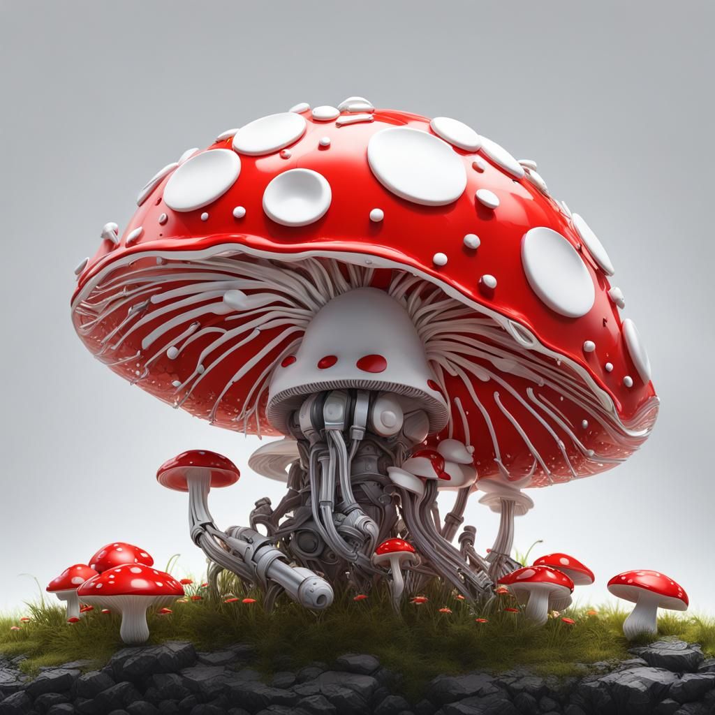 Robotic Mushroom with Metal Daisies, Hyperrealistic Concept ...