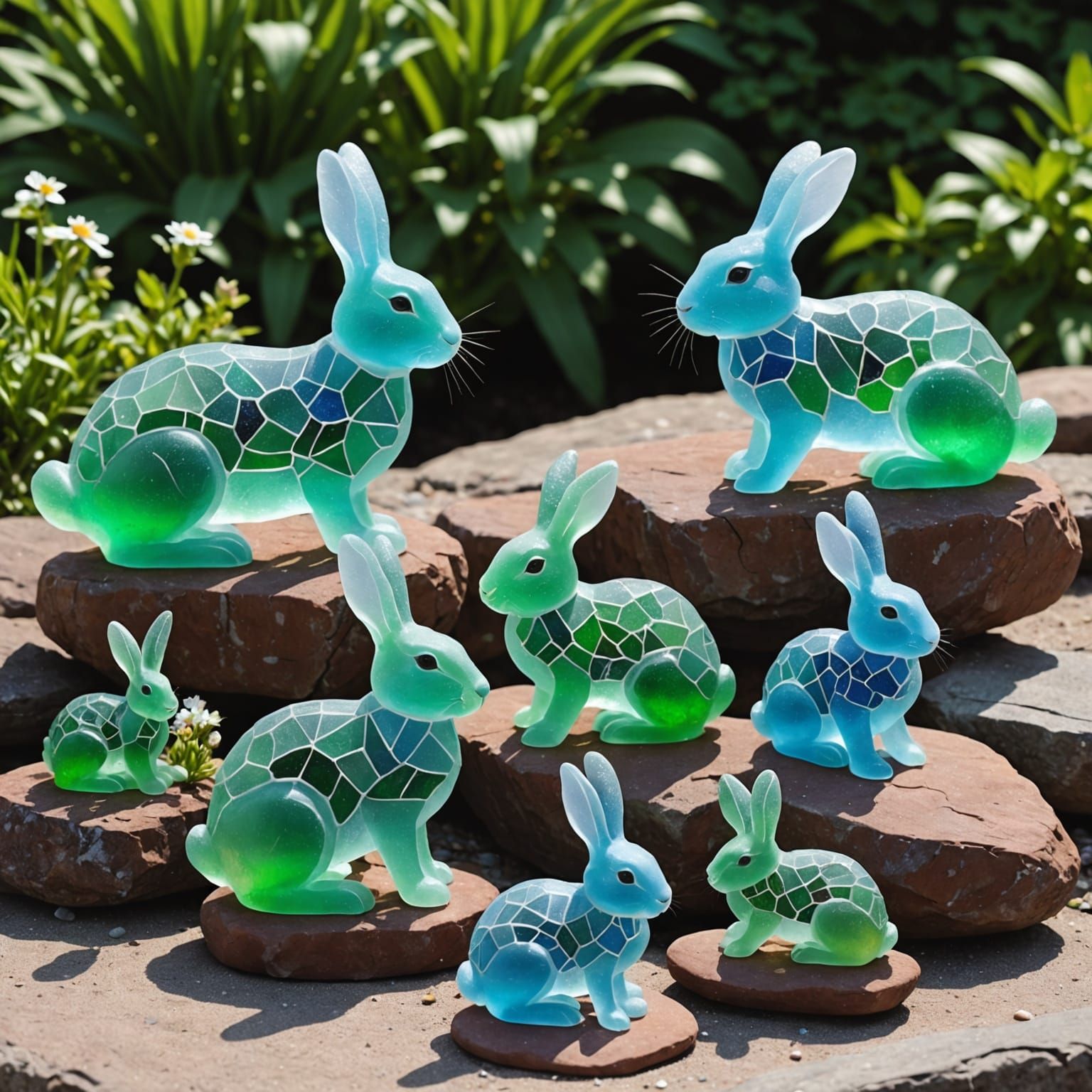 Sea Glass Rabbit Sculptures and Chocolate Alps