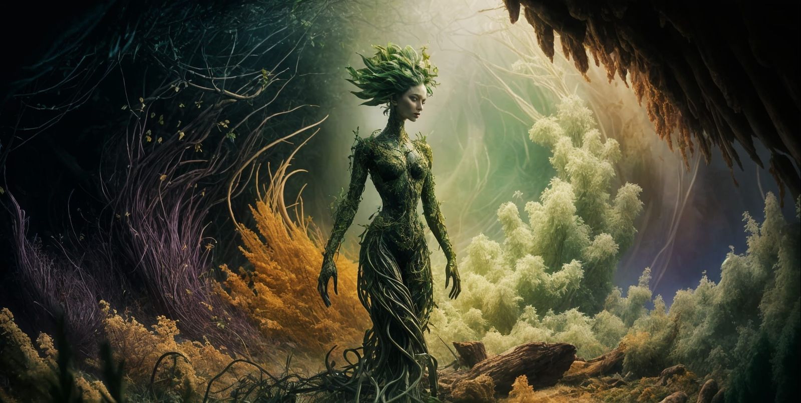 Plant Humanoid Realizes Inner Peace, Cinematic Film Still