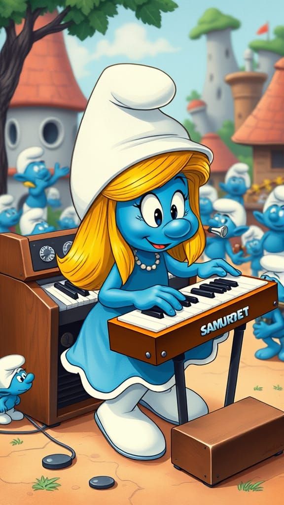 Smurfette Plays Hammond Organ in Cartoon Style