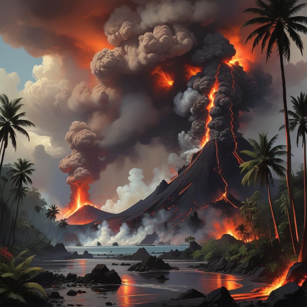Krakatoa Eruption: Pyroclastic Flows in Hyperrealism