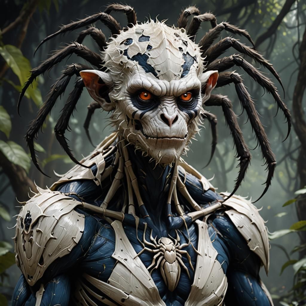 Realistic Monkey-Spider Hybrid Creature in Dark Fantasy Styl...