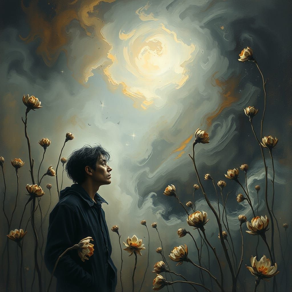 Weary Spirit Lost in Melancholic Ethereal Landscape