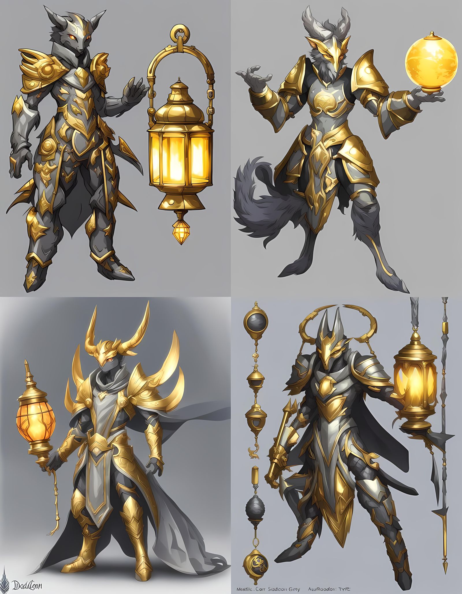 Celestial Druid Dragoon with Lantern in Metallic Gold