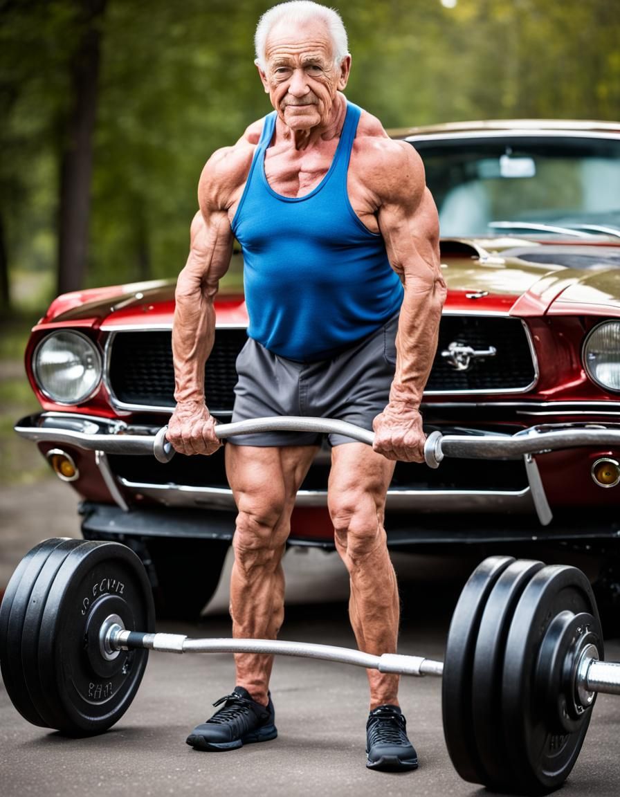 75 Year Old Bodybuilder with Mustang