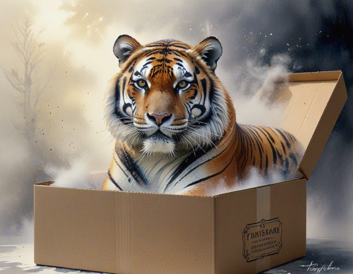 Tiger Cub in Box Watercolour Painting