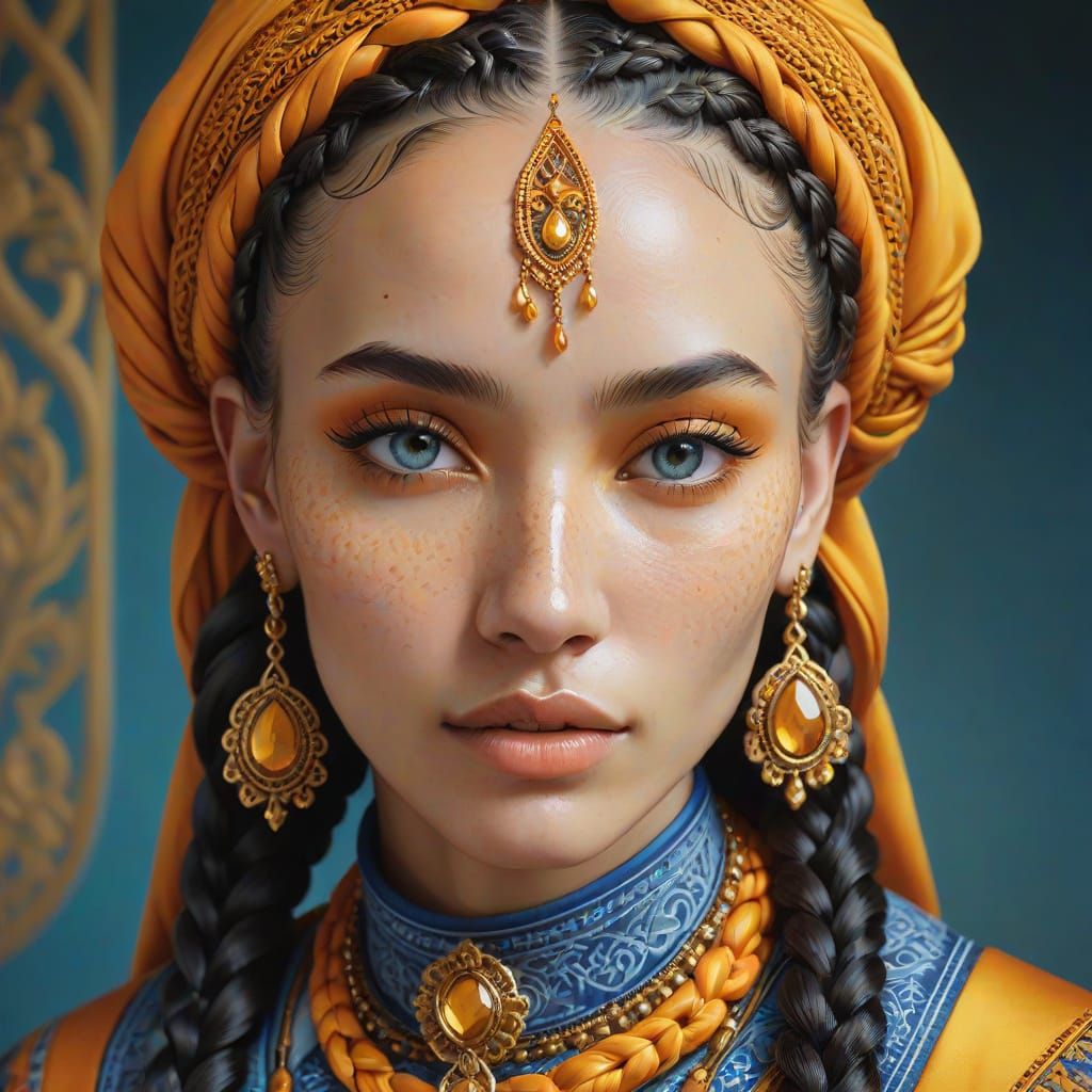 Vibrant Orange Haired Woman with Mismatched Eyes Portrait