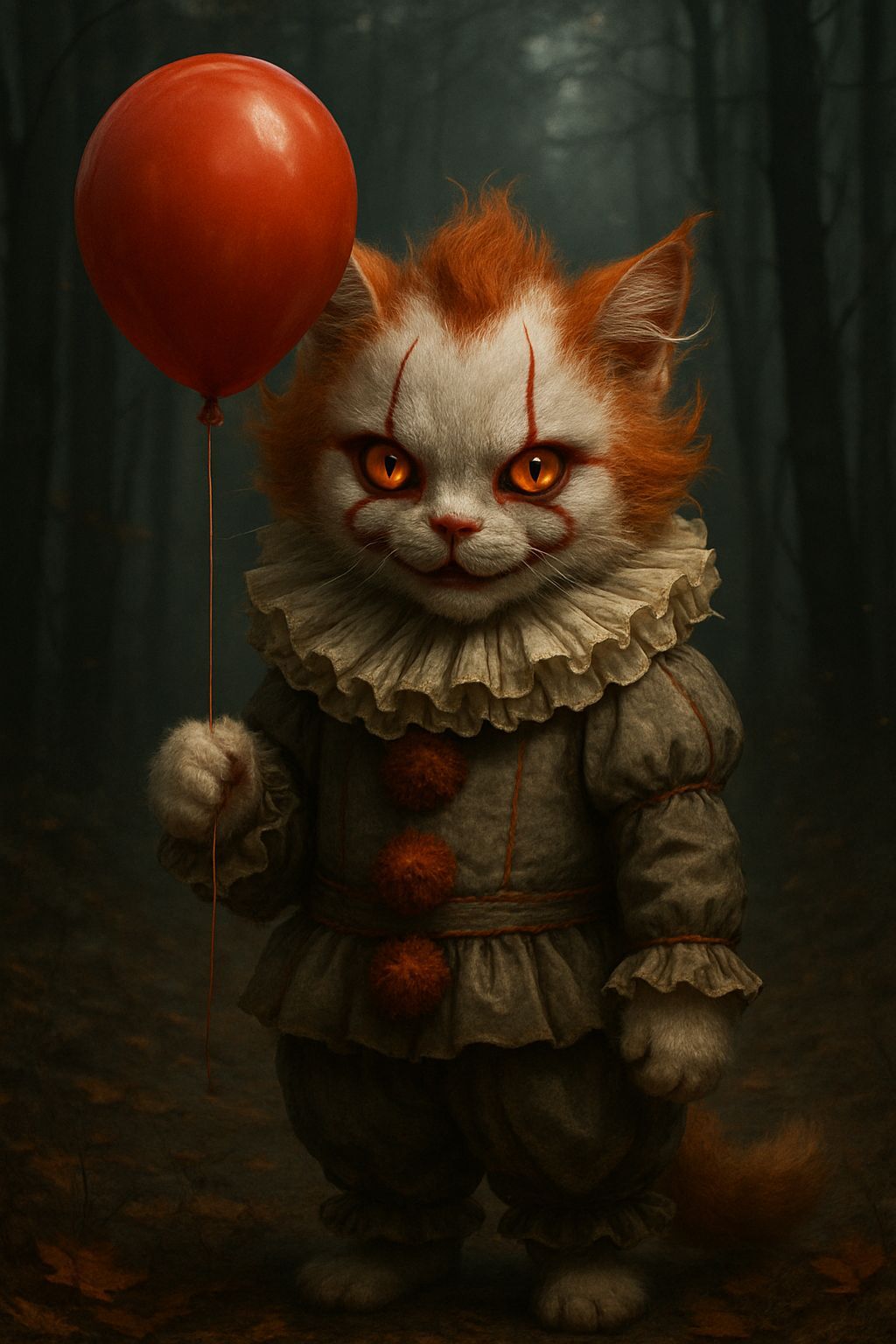 Creepy Cute Cat Transformed into Pennywise Clown