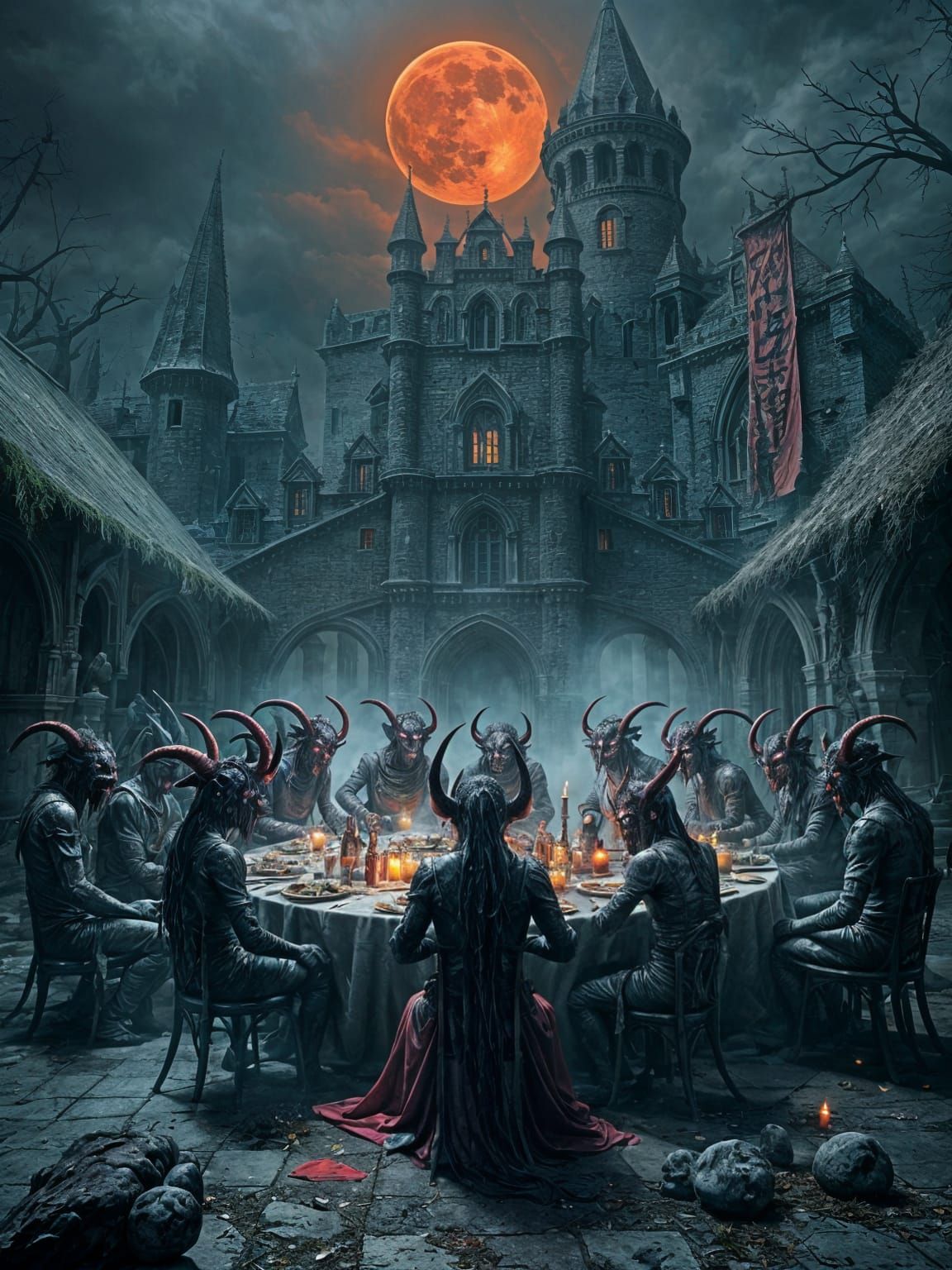 Oni Demons Feast Under Blood Moon