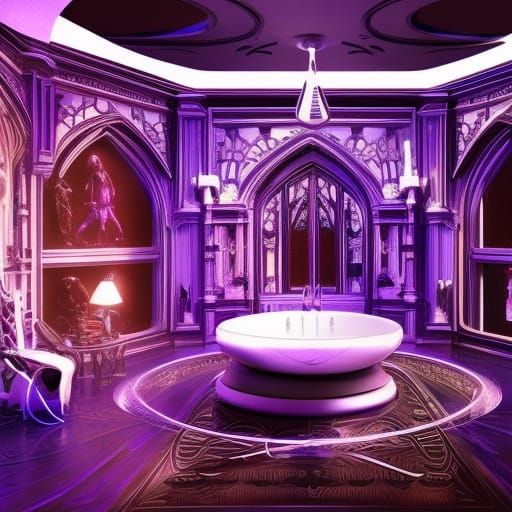 Futuristic gothic penthouse with gothic furniture& Black lights