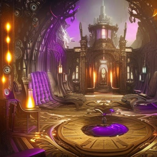 Futuristic gothic penthouse with gothic furniture& Black lights