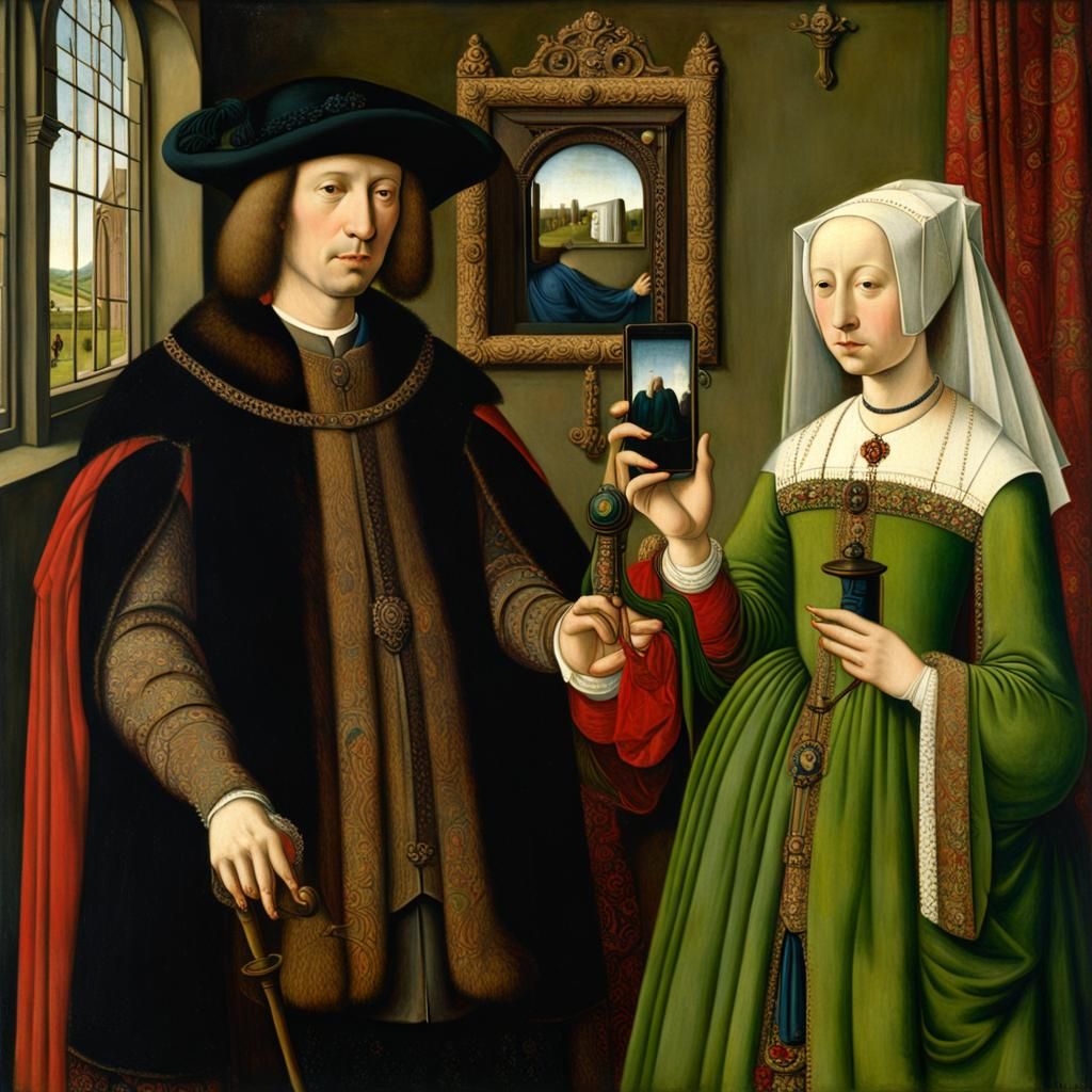 Arnolfini Portrait Selfie in Van Eyck Style