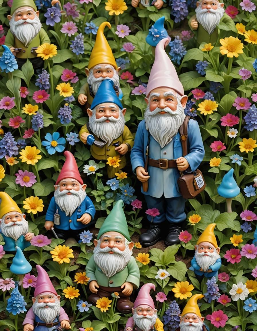 Garden Gnome Doctor in Colorful Garden
