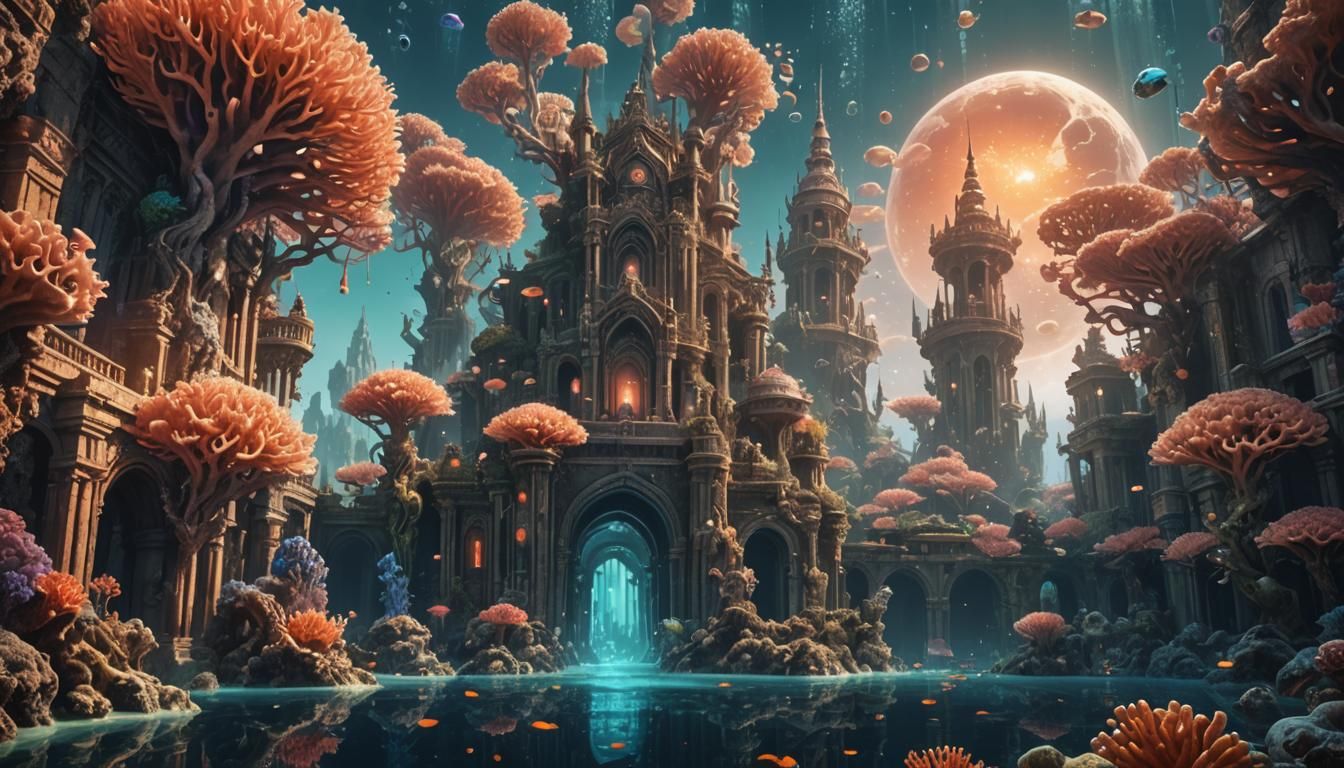 Glowing Coral City of Wonder in Ethereal Light