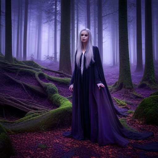 Dark Fae Goddess in Mystical Forest, Fantasy Art