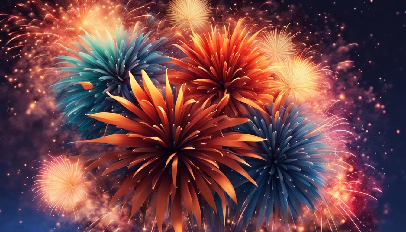 Fireworks Exploding Like Flower Bouquet in Watercolor