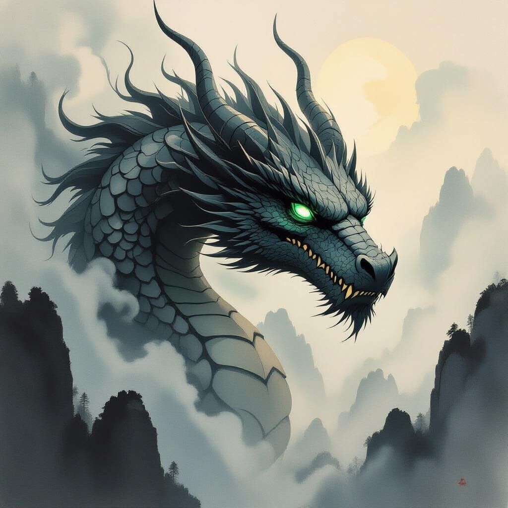 Dragon King Emerges from Misty Ink