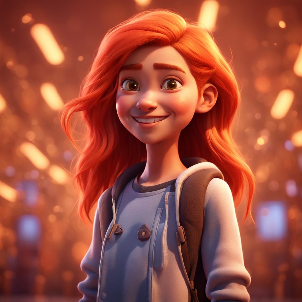 Smiling Girl with Red Hair as 3D Digital Art